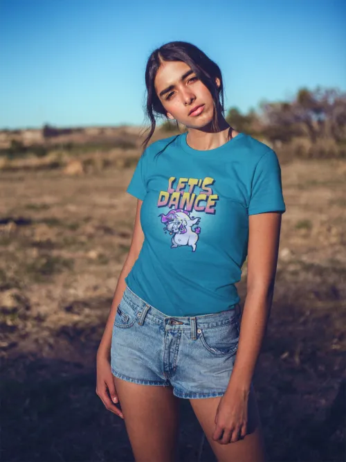 Blue color T-shirt for girls with let's dance print